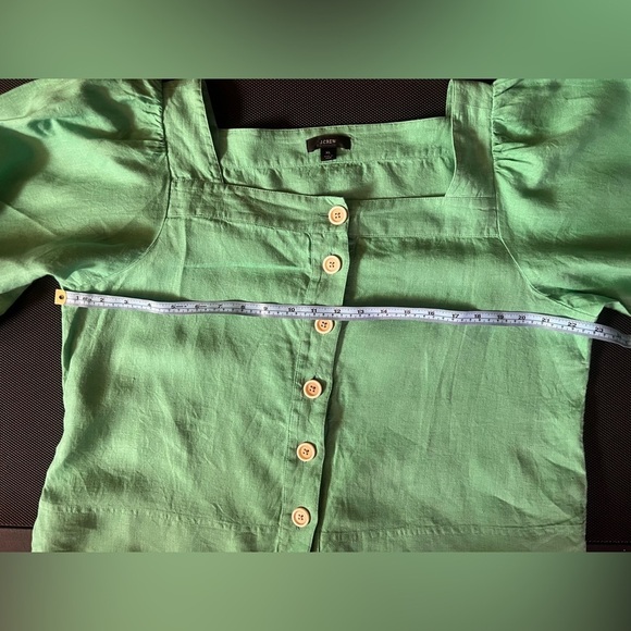 J.Crew 100% Linen Blouse Square Neck Balloon Sleeve Button Front Green Size XL - Picture 6 of 7